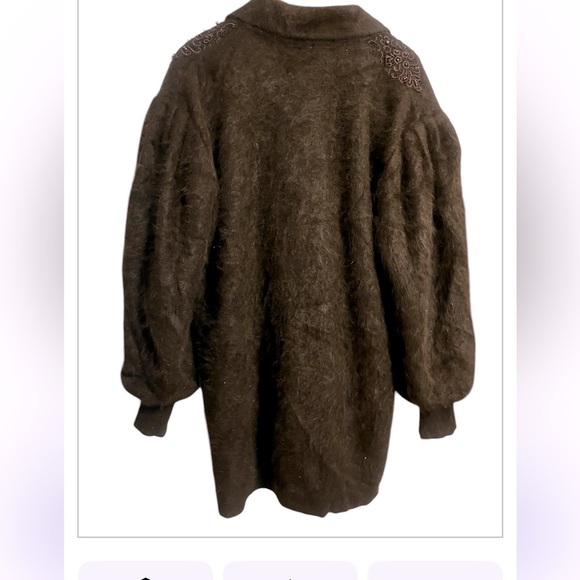 Park Avenue LAS VEGAS Angora Rabbit Hair Furry Cardigan Embroidered Large Women - Picture 5 of 7